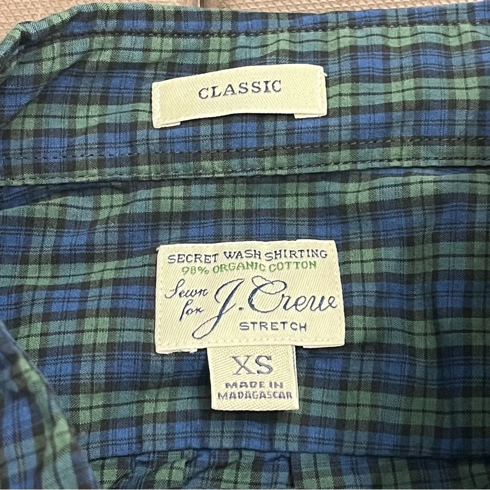 J. Crew Oxford Shirt Organic Cotton Plaid Check‎ Button Up NWT Stretch Men’s XS